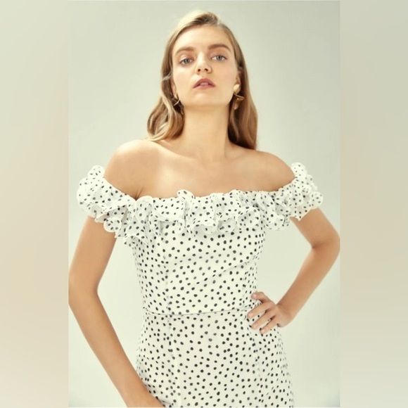 KEEPSAKE THE LABEL MOONSHINE MIDI DRESS IN IVORY W BLACK SPOT - Picture 2 of 9